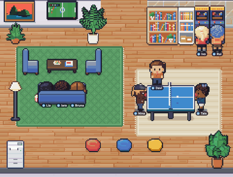 Agentes no lounge assistindo futebol e jogando enquanto esperam a próxima tarefa